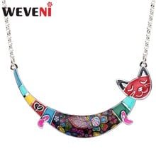 WEVENI Enamel Alloy Colorful Smile Cat Necklace Pendant Chain Choker Cartoon Animal Jewelry For Women Girls Teens Gift Accessory 2024 - buy cheap