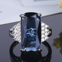 Anillos de boda de cristal azul austriaco para mujer, joyería de compromiso de circonita Blanca Grande, Color plateado 2024 - compra barato