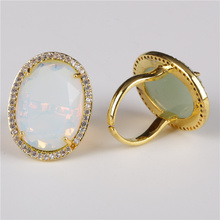 oval cut faceted white opal cat eye stone bead charm pave white cz crystal rim cycle open finger gold ring cuff for women 2024 - buy cheap