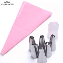 LINSBAYWU Silicone Kitchen Accessories Icing Piping Cream Pink Pastry Bag + 6 Stainless Steel Nozzle DIY Cake Decorating Tips 2024 - buy cheap