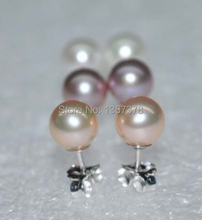 free shipping    00188 AAA LOTS 6 pairs 5.5-6mm round white pink purple pearl stud earring 925 silver 2024 - buy cheap