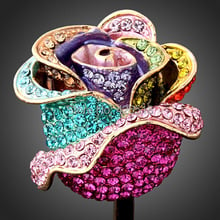 Anillos de boda de Color dorado rosa para mujer, joyas con cristales de Austria coloridos, envío gratis, venta al por mayor 2024 - compra barato