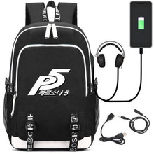 Persona 5 Shin Megami-Bolso con puerto USB y auriculares, mochila informal de viaje, escolar, para ordenador portátil adolescente, regalo 2024 - compra barato