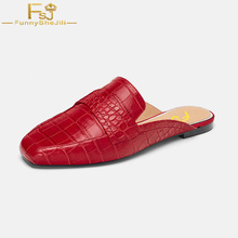 FSJ Retro Dark Red Crocodile Leather Women Mules Square Toe Casual Slip on Ladies Fashion Outside Flats 2021 Autumn Size 4-16 US 2024 - buy cheap