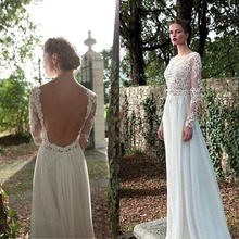 Сексуальное свадебное платье с открытой спиной и длинным рукавом, кружевное платье длиной до пола с аппликацией, Классические свадебные платья Vestidos de Novia 2024 - купить недорого