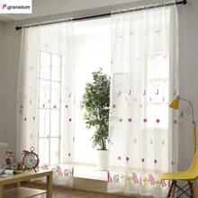 Single Panels Sheer Christmas Curtains For Living Room Kids Decoration Pink Embroidered Voile Curtains For Children 2024 - buy cheap