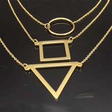 Pingente triangular redondo, de aço inoxidável, com três camadas, dourado, quadrado, longo, para mulheres 2024 - compre barato