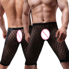 Calças de dormir sensual para homens, calções de malha transparentes para dormir e esportes divertidos 2024 - compre barato