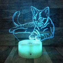 Gato 3d lâmpada de acrílico led night light usb toque controle remoto quarto decorações presente natal 2024 - compre barato