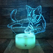 Gato 3d lâmpada de acrílico led night light usb toque controle remoto quarto decorações presente natal