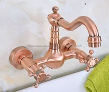 Antique Red Copper Wall Mounted Bathroom Sink Faucet Swivel Spout Bathtub Mixer Dual Handles Bnf946 2024 - buy cheap