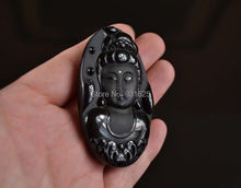 Hot Beautiful Natural Black Obsidian Carved Lucky Blessing Kwan-yin Amulet pendant + free Necklace fashion jewelry 2024 - buy cheap