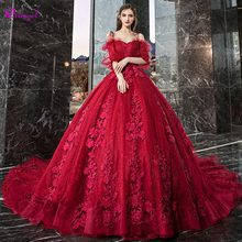 Glamorous Appliques Royal Train Lace Ball Gown Wedding Dresses 2020 Sweetheart Neck Half Sleeve Princess Bridal Gown Plus Size 2024 - buy cheap