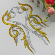 Yackalasi 5 pares/lote ouro cosplay apliques vestido traje espelho par bordado tecido apliques ouro e prata flor 24*5cm 2024 - compre barato