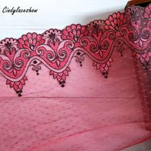 1Yard 23cm Width Dark Pink Embroided Mesh Tulle Lace fabrics Embroidery Lace Trim Sewing Applique Curtains Dress Decorations DIY 2024 - buy cheap