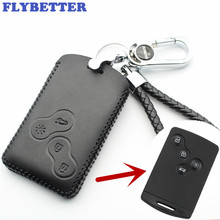 FLYBETTER-funda de piel auténtica para llave inteligente, 4 botones, para Renault Clio/Scenic/Megane/Duster/Sandero, estilismo para coche (B) L1809 2024 - compra barato