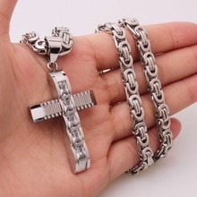 New Arrive Trendy Stainless Steel Silver Color Crucifix Cross Men Women Byzantine Necklaces Pendant Chain 22"*6mm Christmas Gift 2024 - buy cheap