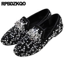 Black Glitter Shoes Party Big Size Suede Sequin Velvet Breathable Prom Brand Smoking Slippers Handmade Loafers Nice Rhinestone 2024 - buy cheap