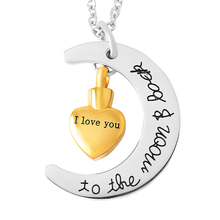 IJD9497 Unisex Stainless Steel 'I Love You To the Moon Back' Classic DIY Moon Heart Cremation Urn Pendant Necklace 2024 - buy cheap
