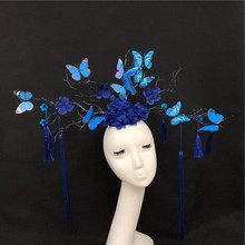 Fashion Branches Antler Butterfly Hair Accessories Bridal Queen Headdress Exaggerated Style Elf Stage Catwalk Halloween Headwear 2024 - buy cheap