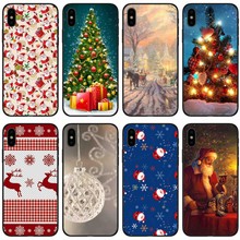 Funda de teléfono de silicona suave para iPhone, carcasa negra de árbol de Papá Noel y nieve de Navidad para iPhone 6 6plus 7 8plus 5 5S 5C SE X XS XR XS Max 2024 - compra barato