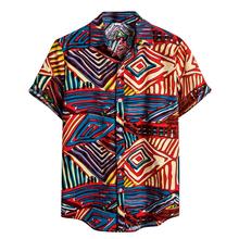 Mens Ethnic Short Sleeve Casual Cotton Linen Printing Hawaiian Shirt Blouse Couple loose Fit Hawaii breathable Turn Down Collar 2024 - buy cheap