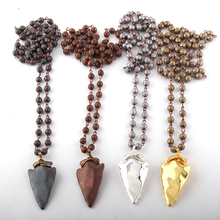 MOODPC Fashion Bohemian Tribal Jewelry Rosary Chain 6mm Faceted Hematite Stone Arrowhead Pendant Necklace 2024 - buy cheap