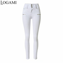 LOGAMI-pantalones vaqueros ajustados blancos de cintura alta para mujer, Vaqueros ajustados, elásticos 2024 - compra barato