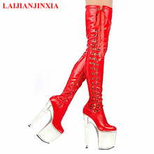 LAIJIANJINXIA-Botas de reina de fiesta para mujer, zapatos de tacón fino con cordones, sexy, por encima de la rodilla, para baile y Club nocturno 2024 - compra barato