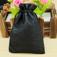 Bolsa de yute de lino negro liso, bolsa de regalo de arpillera pequeña con cordón para boda, 10x14cm, 50 Uds. 2024 - compra barato