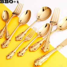 1pc Wedding Cutlery GoldenVintage Knife Fork Spoon Stainless Steel Gold Dinnerware set Western Retro Christmas Tableware Gift 2024 - buy cheap