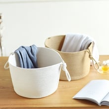 1Pcs Handmade Cotton Desktop Storage Basket Box With Handle Toys Sundries Underwear Clothing Cosmetics Storage Box Hand Woven 2024 - buy cheap