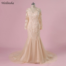 Weilinsha New Arrival Mermaid Mother of the Bride Dresses 2019 Sexy V-neck Long Sleeves Wedding Party Mother Gowns 2024 - buy cheap