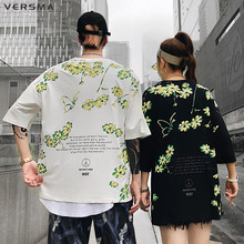 Мужская футболка с цветочным принтом VERSMA, Корейская уличная футболка большого размера в стиле хип-хоп, модель 2019 2024 - купить недорого