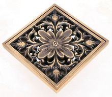 Antiguo latón arte tallado flor drenaje de suelo baño ducha Filtro de drenaje cuadrado baño accesorios Bhr042 2024 - compra barato