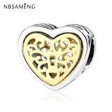 Jclowsexy Authentic 925 Sterling Silver & Gold Locked Hearts Openwork Beads Charm Fit Bracelets & Bangles Necklace DIY Jewelry 2024 - buy cheap