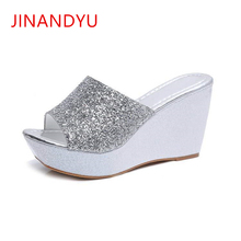 Silver/Gold Woman Glitter Platform Slippers Women Sequins Flip Flops 2019 Summer Platform Slides Sandals Slippers Wedges Shoes 2024 - buy cheap