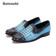 Batzuzhi Men Shoes Round Toe Black Leather Loafers Shoes Man Rivets Blue Casual Leather Loafers zapatos de hombre, Big US12 2024 - buy cheap