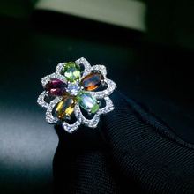 Anel de casamento com flor, anel de turmalina natural com frete grátis, pedra preciosa fina de prata esterlina 925 2024 - compre barato