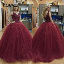 Burgundy Tulle Ball Gown Evening Dresses V Neck Beads Applique Bodice Long Dubai Wedding Party Gowns 2024 - buy cheap