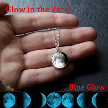 Glow In The Dark Moon Pendant Necklace Galaxy Moon Glass Cabochon Blue Glow Jewelry  Chain Necklace Women Love Gift 2024 - buy cheap