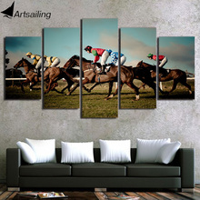 5 Piece Canvas Art Horse Racing Painting HD Printed Rider Grassland Wall Pictures Modular Framed Painting Home Decor NY-7048A 2024 - buy cheap