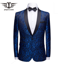 Plyesxale floral jacquard blazer masculino xale colarinho dos homens fino ajuste moda blazer jaqueta azul bege preto borgonha formatura wear q72 2024 - compre barato