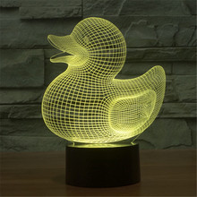 Lámpara Led de noche de ilusión acrílica 3D, creativa, colorida, de pato amarillo, para decoración de dormitorio de niños, regalos de Luces 2024 - compra barato