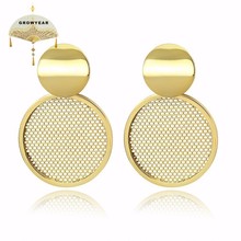 Colgante redondo de acero inoxidable para mujer, pendiente de tuerca sólido de 16 mm de ancho, estilo bohemio, dorado 2024 - compra barato