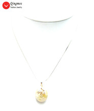 Qingmos Trendy 20mm Rosa Natural Pearl Pendant Necklace para As Mulheres com Pérola Oval Colar Gargantilhas Cadeia de Jóias Caixa Livre pen109 2024 - compre barato