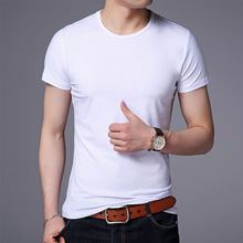 Mrmt camiseta masculina de algodão, camiseta de manga curta e gola redonda, camiseta casual de cor sólida com meia manga, 2021 2024 - compre barato