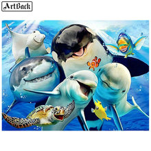 5d diy diamond painting dolphin full square drill diamond mosaic sea animal 3D mosaic crafts 2024 - buy cheap