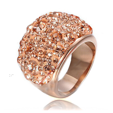 Rose Gold Color Stainless Steel Fashion Austrian Gold Crystal  Engagement Rings for Women Wedding ring Jewelry 2024 - buy cheap