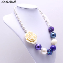 MHS.SUN 1PC Rose Flower Kid Chunky Necklace Purple Color Toddler Baby Girl Bubblegum Bead Chunky Necklace Jewelry Children 2024 - buy cheap